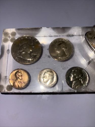 1952-1960 Coins in Lucite Paperweight As Pictured Silver Coins and A Lighter - Picture 2 of 6