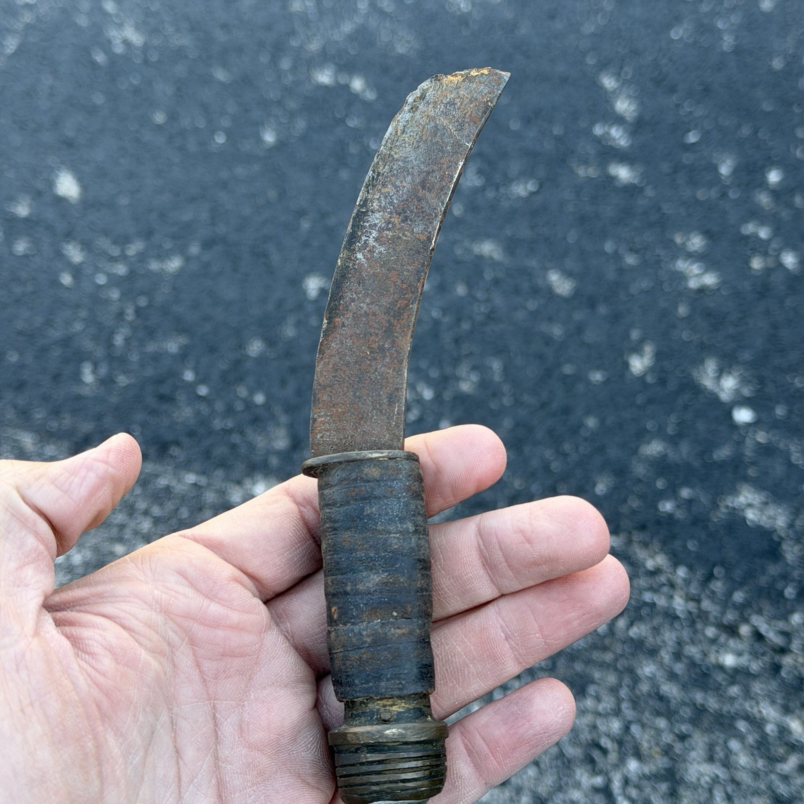 Vintage Curved Grafting Pruning Knife Leather Handle Garden Tool 8” Rusty