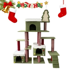 Wide Christmas Cat Tree Tower for Indoor Cats Particle Board 70 inch Extra Large