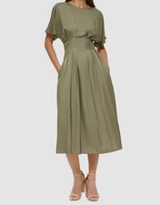 Kensie Women's Green Blouson Smocked Round-Neck Midi Dress Size 4