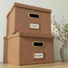 Decorative File Organizer Box Set of 2 - Collapsible Linen Filing Cabinets wi...