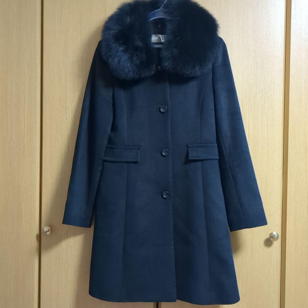 I'hiver 100% Cashmere Black Fur Coat Size 7AR Blue Fox Fur
