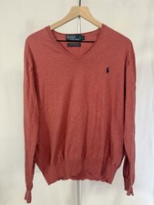 Polo Ralph Lauren V-Neck Pullover Knit Cotton Sweater Red Logo Men's Size L Flaw