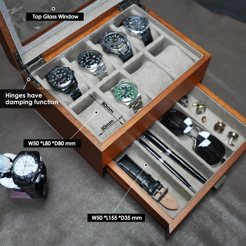 Watch Box with Drawer, Large Display Case for 8 Watches and Sunglasses Access... - Picture 4 of 7