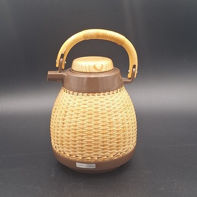 Vintage Corning Designs Rattan Insulated Coffee Carafe Wood Handle Retro Server