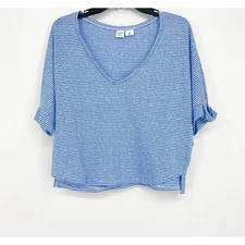 Melrose and Market Women's Short Sleeve T-Shirt Knot Accents Blue Striped Medium