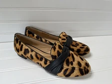 Talbots Ryan Twist Nappa Loafers Womens 8M Leopard Calf Hair Flats Shoes