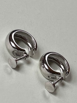 Vintage Monet Marked Small Thick Silvertone Screwback Earrings - 5/8th s inches