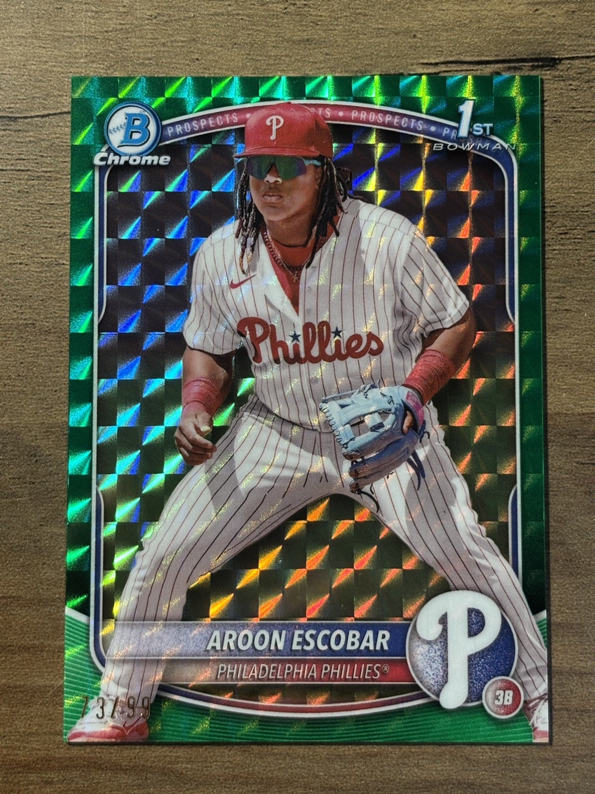 AROON ESCOBAR 2025 BOWMAN CHROME 1ST Green Geometric /99 Phillies