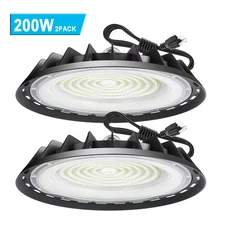 2Pcs UFO LED High Bay Light 200W Commercial Industrial Garage Led Shop Light
