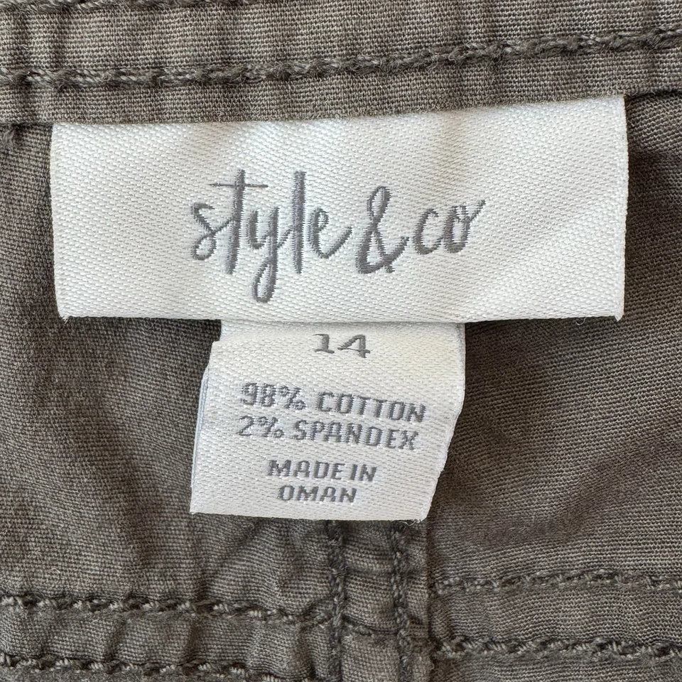 Pantalones Cortos Carga Para Mujer Style & Co Abedul Francés Talla 14 Verde Oliva Exterior Boho Foto 3 de 4
