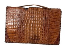 VTG MCM Cognac Brown Top Handle Alligator Crocodile Leather Clutch Bag - FLAW