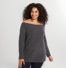 NWT Lane Bryant Off The Shoulder Sweater Heather Grey Ribbed Knit 18/20 Boatneck