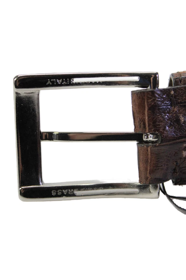 Cinturón Tardini Para Hombres Texturizado Cocodrilo Marco Plateado Hebilla Marrón Talla 44 Foto 4 de 4