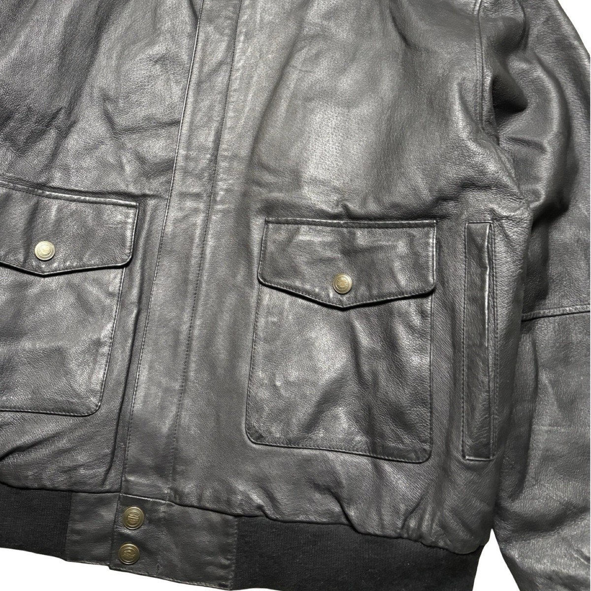Vintage Cougar Black Leather Jacket Bomber Flight A2 Men's Large