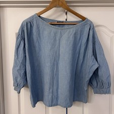Vintage Sante Fe South Chambray Blouse Made In USA Puffy Sleeve Cottagecore XL