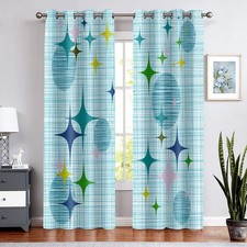 Mid Century Retro Curtains Panel 84 inches Long Abstract Vintage Boho Drapes ...
