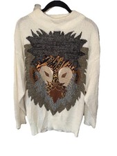 20ANS By Mariea Kim Women's Medium Sweater Cream Tiger Animal Pattern Vintage