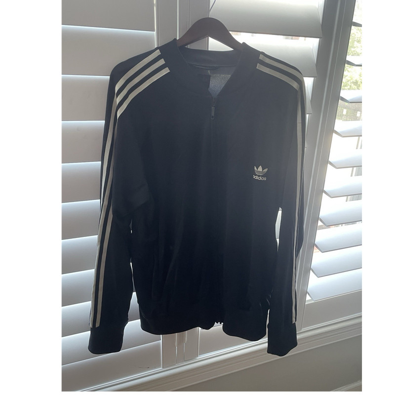 adidas Men’s  XL Black/White 2pc Tracksuit Full Zip Jacket & Tapered Pants (M)