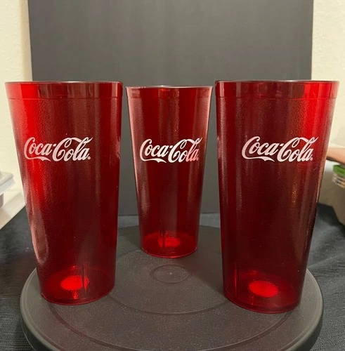 Vintage Set Of 3 Coca Cola Restaurant Plastic Cup Pizza Joint Textured Tumbler
