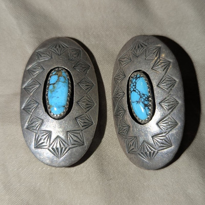 Vintage Ohrstecker Sterlingsilber blau oval Türkis Clip-On