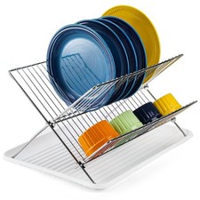 Foldable Dish Drying Rack with Drip Tray, Stainless Steel 2 Tier Dish Drainer...