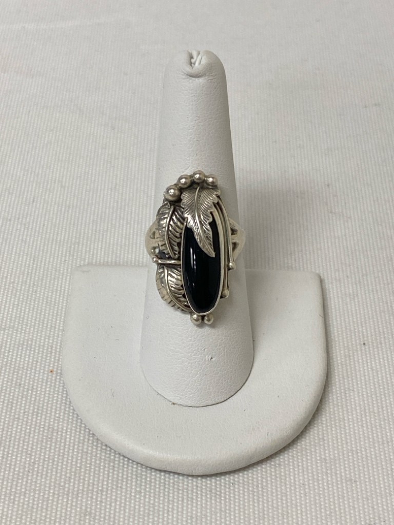 Silver Black Feathers Ring - image 1