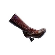 JOHN FLUEVOG MINI BABYCAKE BROCADE BROWN LEATHER ZIP UP BUTTON BOOTS 7.5