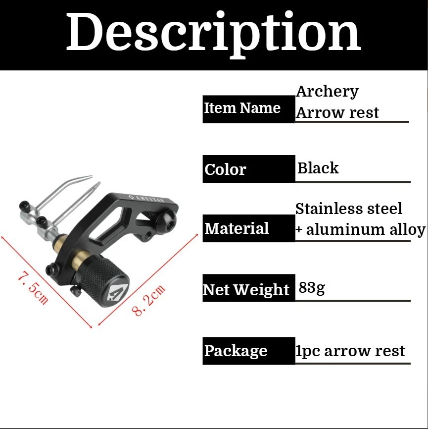 Archery Arrow Rest Aluminum Compound Bow Hunting Shooting Right Hand Left Hand - Image 3 of 4