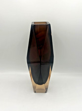 Mid-Century Modern Faceted Sommerso Murano Glass 2-Layer Vase Flavio Poli 1970s
