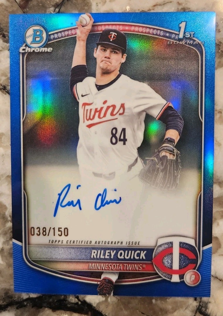 2025 Bowman Draft Chrome 1st Riley Quick Auto True Blue Refractor /150 Twins 🔥