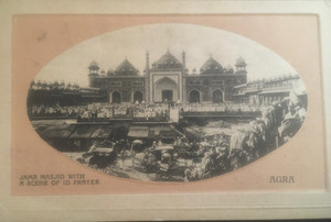 India P.C. ,Jama Masjid  A Scene of ID Prayer W/ 2 -1 Anna 3 Pie stamps , 41726c