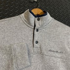 Eddie Bauer Light Gray Pullover 1/4 Button Snap Sweater Men's Size Medium