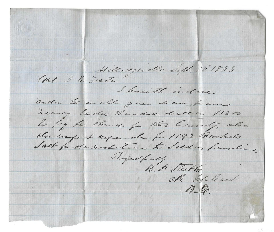 US 1863 CIVIL WAR FOLDED LETTER WITH NEAT MILLEDGEVILLE CANCEL TYING 10 CENT - Image 3 of 3
