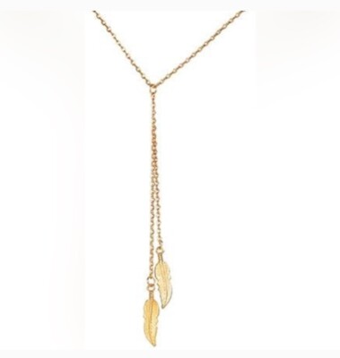New! Double Feather Gold Color Necklace with Gift Box