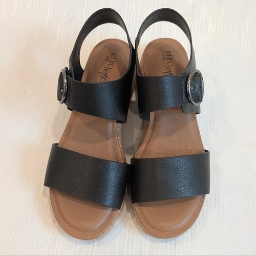 EURO Soft By Sofft Finnly Women's Black Strappy Cork Wedge Sandals Size 9.5 - Picture 3 of 10