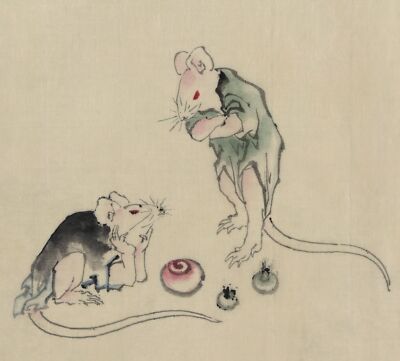 Katsushika Hokusai Two Mice on the Ground 1820 17''x 22'' Archival Art Print