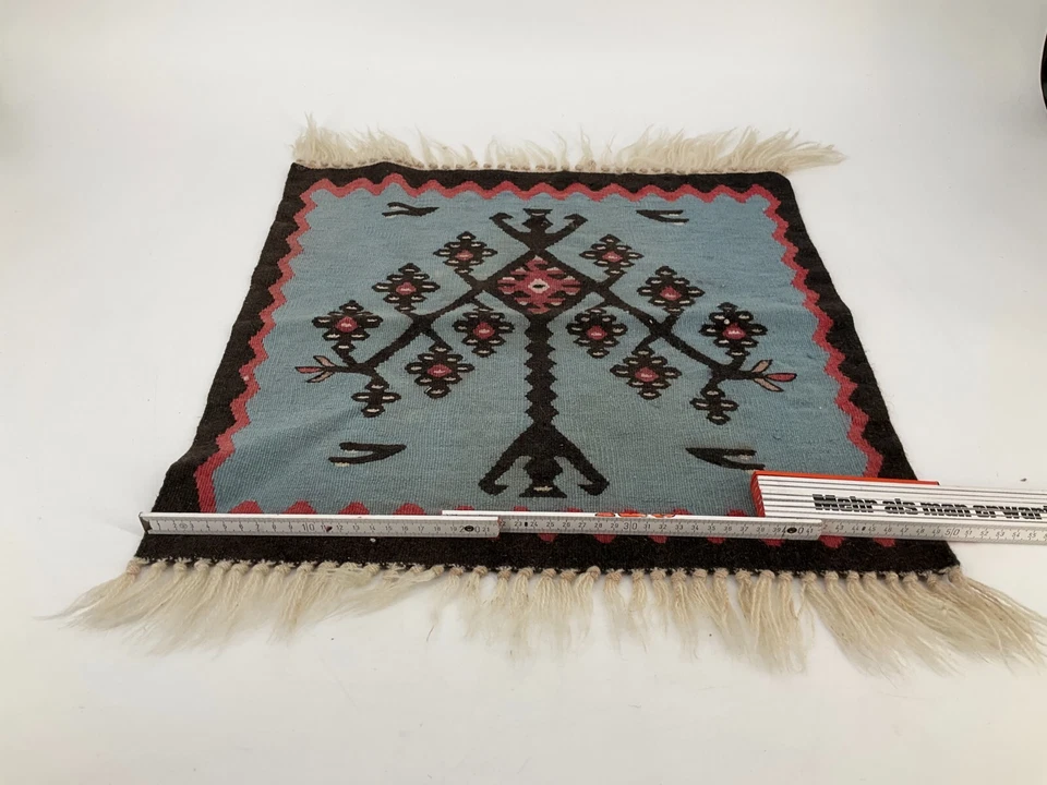 *KELIM TISCHLÄUFER MUSTER ORNAMENT BERBER TISCHDECKE WOLLE VINTAGE 49x49 - Bild 3 von 4