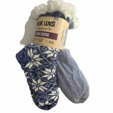 Muk Luks Cabin Socks Slipper 2 Pair Women's Sherpa Lined Non Skid L-XL 8-10 Blue