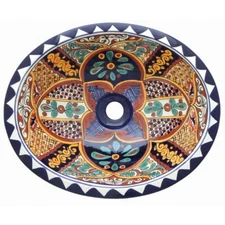 Handmade Mexican Talavera Bathroom Sink 17x14 Drop-In Hand-Painted Folk Art # 07