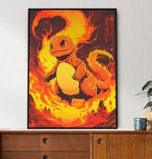 Charmander, Pokemon, Japanese Tapestry Style, Anime Poster, Printable Wall Art