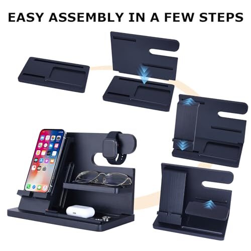 Night Stand Organizer, Wood Phone Docking Station for Men, Phone Premium Black - Bild 7 von 7