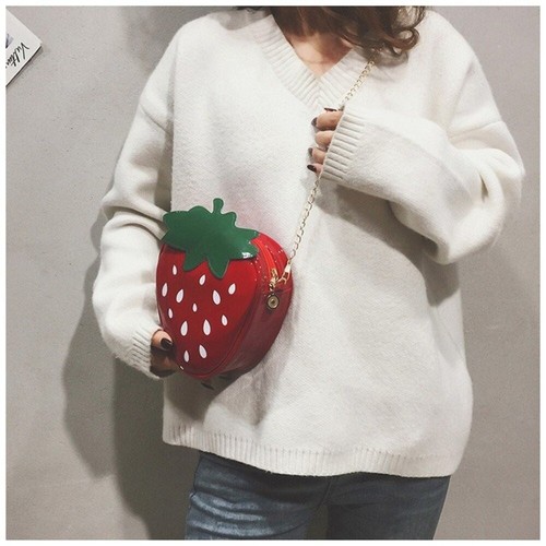 Chain New Fashion Pu Leather Bag Strawberry Shape Cute Fruit Purses Girls - Picture 6 of 9