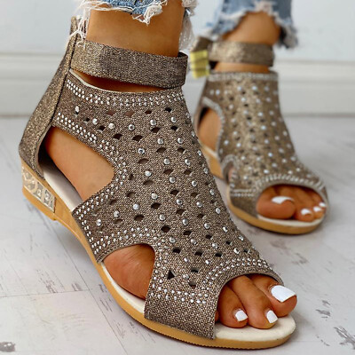Rhinestones Women Sandals Summer Peep-toe Hollow Out Shoes With