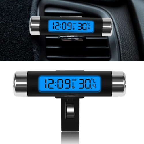 Reloj de tiempo digital LCD para automóvil pantalla de temperatura termómetro electrónico luz azul - Imagen 1 de 11
