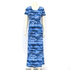 H By Halston Regular Printed Jet Set Jersey Maxi Dress Blue Women's Extra Small 