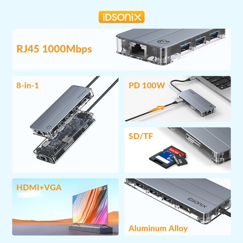 Station d'accueil Multiport USBC Hub vers TypeC USB 3.0 4K HDMI Adaptateur Fr PC Macbook - Photo 7/29