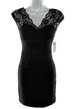 B Darlin Women's Sexy Lace Top Deep V-Neck Cocktail Party Mini Dress, Black,1/2