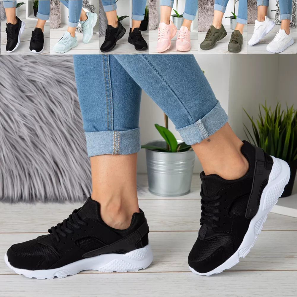 Ladies Trainers Womens Running Comfy Fitness Gym Flat Sports Lace Up Shoes Size