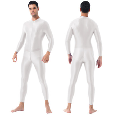 Herren Dessous Glänzend Langarm Overalls Body Stocking Nachtwäsche Full Bodysuit